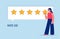 Woman giving review rating and feedback. Customer choice and employee feedback. Rank rating stars feedback. Business