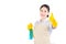Woman giving thumbs up in rubber gloves