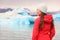 Woman at glacier lagoon on Iceland