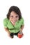 Woman with a glass of coke soda on white background