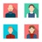 A woman in glasses. A blond teenager, a young man, a bald man with a beard.Avatar set collection icons in flat style