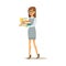 Woman In Glasses Carrying Pile OF Books, Smiling Person In The Library Vector Illustration