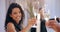 Woman, glasses and Champagne for toast at gala, celebration or social gathering with luxury alcoholic beverage. Happy