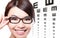 Woman with glasses and eye test chart