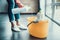 Woman in Gloves prepearing to Wipe Floor with Mop