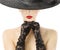 Woman Gloves Wide Brim Hat Red Lips, Girl in Black Widebrim Hat