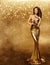 Woman Gold Dress, Fashion Model, Champagne in Long Golden Gown