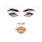 Woman Gold Glitter Makeup Illustration. Fashion Girl Face Portrait. Golden Lips and Eyeshadow