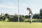 Woman golf player concentrating.