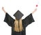 Woman in graduation gown rejoicing success