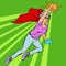 Woman grandmother superhero flying active strong pensioner elderly lady