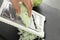 Woman grating fresh cabbage, closeup