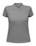 Woman gray polo shirt isolated on white. Mockup female polo t-shirt front view with short sleeve