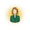 Woman in a green blazer with headset comics icon