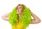 Woman with green boa