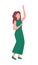 Woman in green formal dress semi flat color vector character
