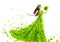 Woman Green Leaves Dress, Fantasy Creative Beauty Floral Gown