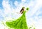Woman Green Leaves Dress, Nature Fashion Beauty Girl in Leaf Gown