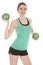 Woman green tank and balls one up