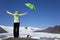 Woman With Green Umbrella Next to Glacier