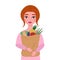 Woman with grocery bag. girl hold shopping bag. Vector Illustration for backgrounds, covers, packaging, greeting cards, posters,