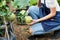 Woman growing pomelo in garden