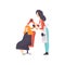 Woman Hairdresser Character Drying Hair of Woman at Beauty Saloon, Female Barber Character Vector Illustration