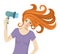 Woman with hairdryer.