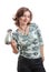 Woman with hairdryer - isolated