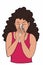 Woman half body sneezing coughing illustration