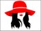 Woman half covered face with red hat and lips