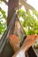 Woman in hammock on beach