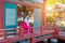 Woman with Hanbok in Gyeongbokgung,the traditional Korean dress.