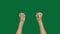 Woman hand clenched fist and rise up. Gestures by hand green screen, chroma key