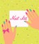 Woman hand with colorful fingernails. Gift certificate