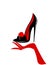 Woman hand, elegant stiletto shoe with decorative flower. Accessories and fashion logo.