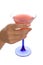 Woman hand hold wineglass with cocktail
