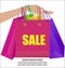 Woman Hand Holding Colorful Shopping Bag Show Sale Campaign