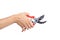 Woman hand holding an opened secateurs