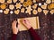 Woman hand holding pen empty paper for recipe christmas gingerbread baking