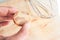 Woman hand holding a piece of cookie, Homemade cookie