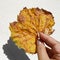 Woman hand holding a rusty autumn leaf