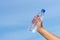 Woman hand holding water bottle outdoors