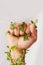 Woman hand, nature and fist with leaves for eco warrior, fight and revolution for sustainability protest. White