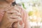 Woman hand praying peacefully outdoors