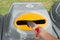 Woman hand putting used plastic bottle in public recycle bins or segregated waste bins in public park.