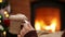 Woman hand resting on rocking chair holding a cup at christmas time