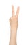 Woman hand shows finger-counting, on white background