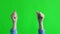 Woman hand snaps her fingers over green background. Snapping fingers of caucasian woman hand