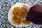 Woman hand taking a traditional portuguese cheesecake called Queijada de Sintra